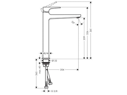 HANSGROHE METROPOL EGYKAROS MOSDÓCSAPTELEP 260 NORMÁL FOGANTYÚ, PUSH-OPEN LEFOLYÓVAL