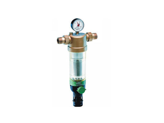 HONEYWELL VÍZSZŰRŐ VISSZAÖBLÍTHETŐ 5/4" KM + HOLLANDER, SZŰRŐBETÉT 100 MIKRON, ÁTLÁTSZÓ CSÉSZE