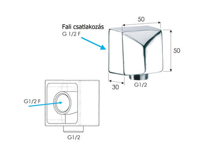 REMER 1/2" ZUHANYTÖMLŐ CSATLAKOZÓ, FALI, SZÖGLETES