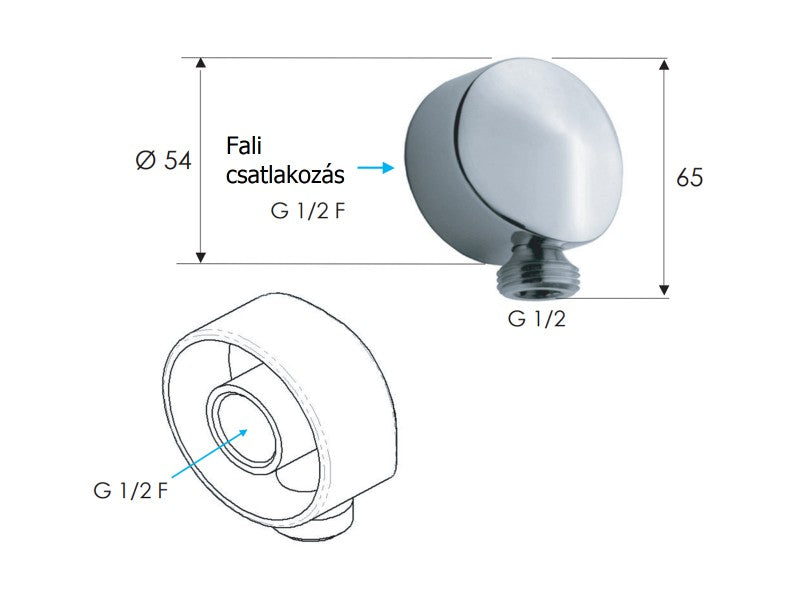 REMER 1/2" ZUHANYTÖMLŐ CSATLAKOZÓ, FALI, KEREK