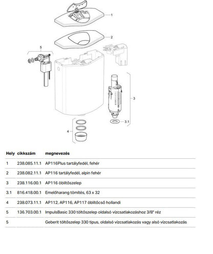 GEBERIT WC TARTÁLY AP116 ALACSONY SZERELÉSŰ