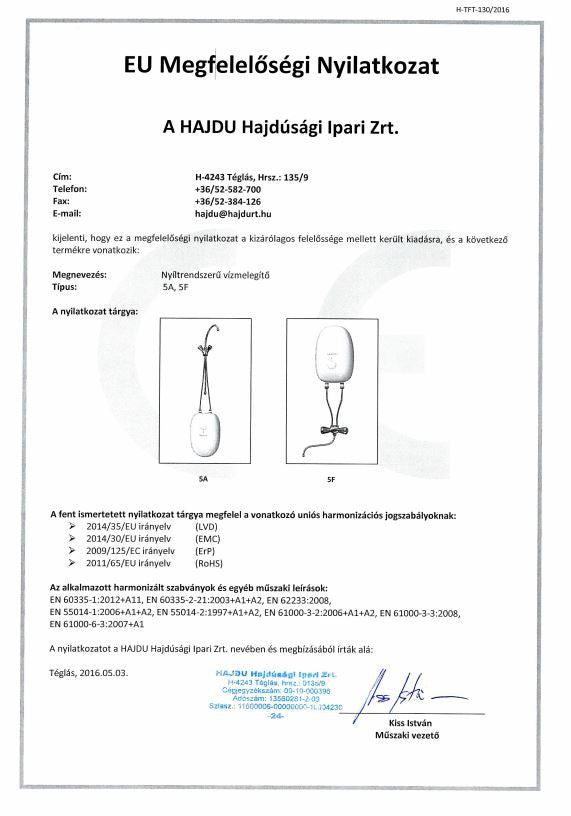 HAJDU AQUASTIC 5A VÍZMELEGÍTŐ ALSÓS AQ 5A 2121123412