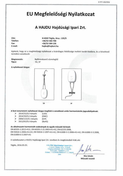 HAJDU AQUASTIC 5A VÍZMELEGÍTŐ ALSÓS AQ 5A 2121123412
