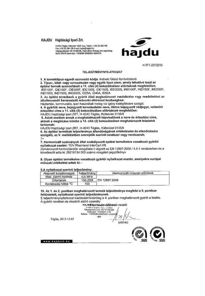HAJDU IND75F INDIREKT TÁROLÓ FALI, 1 HŐCSERÉLŐ ERP
