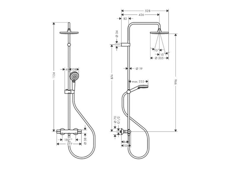 HANSGROHE VERNIS BLEND SHOWERPIPE 200, 1 JET, TERMOSZTÁTTAL, MATT FEKETE