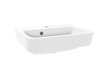 VILLEROY & BOCH O.NOVO KÉZMOSÓ SZÖGLETES, KÖZÉPSŐ CSAPLYUKFURAT KIÜTVE, TÚLFOLYÓVAL, 45X37