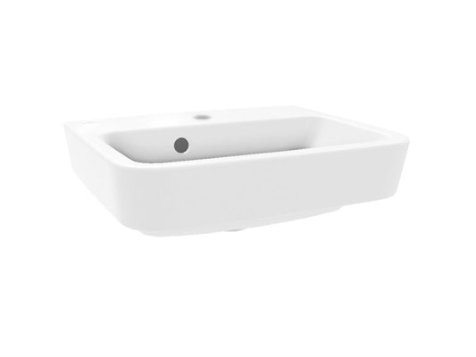 VILLEROY & BOCH O.NOVO KÉZMOSÓ SZÖGLETES, KÖZÉPSŐ CSAPLYUKFURAT KIÜTVE, TÚLFOLYÓVAL, 45X37