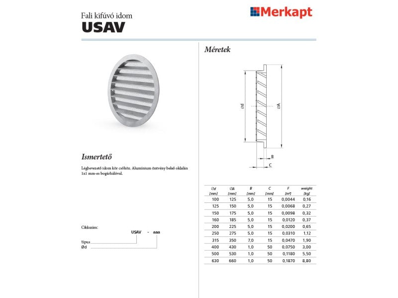ALNOR ALUMINIUM LÉGBEVEZETŐ ÉS KIFÚVÓ IDOM, ROVARHÁLÓVAL, D315