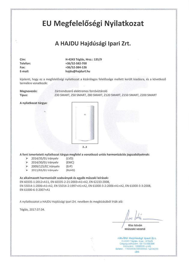 HAJDU VILLANYBOJLER ÁLLÓ Z150 S ERP