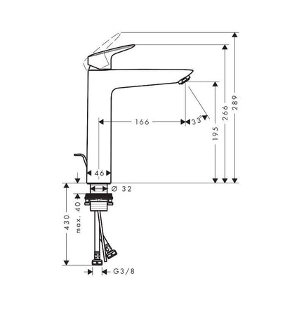 HANSGROHE LOGIS EGYKAROS MOSDÓCSAPTELEP 190, AUTOMATA LEFOLYÓ-GARNITÚRÁVAL, KRÓM