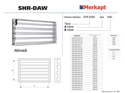 ALNOR SZABÁLYZÓ SHR LÉGRÁCSHOZ, 425X125MM