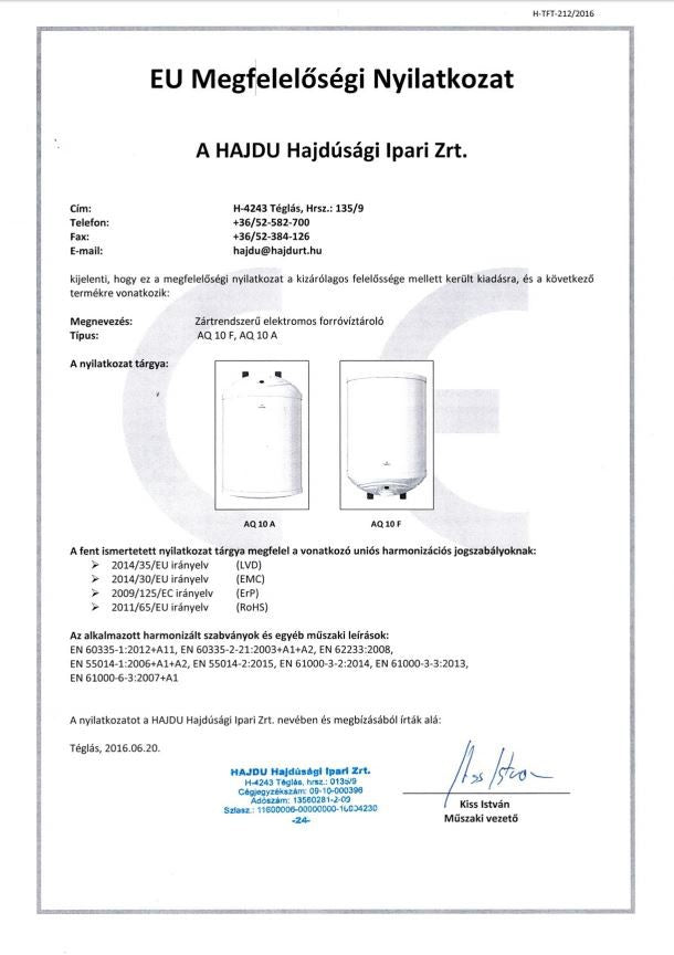 HAJDU AQUASTIC 10A VÍZMELEGÍTŐ ALSÓS MOSOGATÓ ALÁ ZÁRT AQ 10A