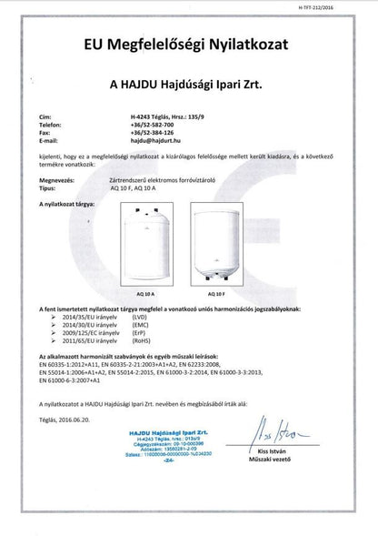 HAJDU AQUASTIC 10A VÍZMELEGÍTŐ ALSÓS MOSOGATÓ ALÁ ZÁRT AQ 10A