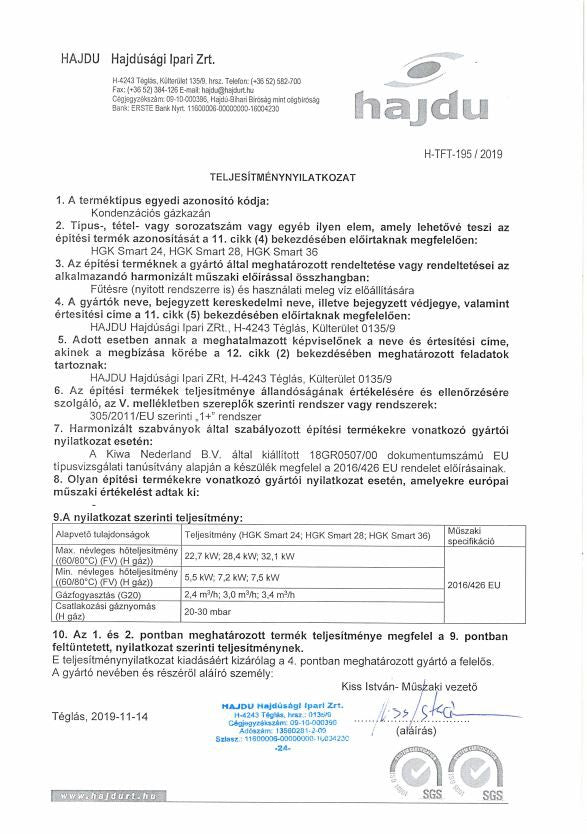 HAJDU KONDENZÁCIÓS GÁZKAZÁN HGK SMART 36 EU