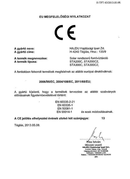 HAJDU STA300C  SOLAR TAROLÓ 1 HŐCSERÉLŐS