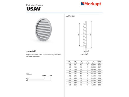 ALNOR ALUMINIUM LÉGBEVEZETŐ ÉS KIFÚVÓ IDOM, ROVARHÁLÓVAL, D250