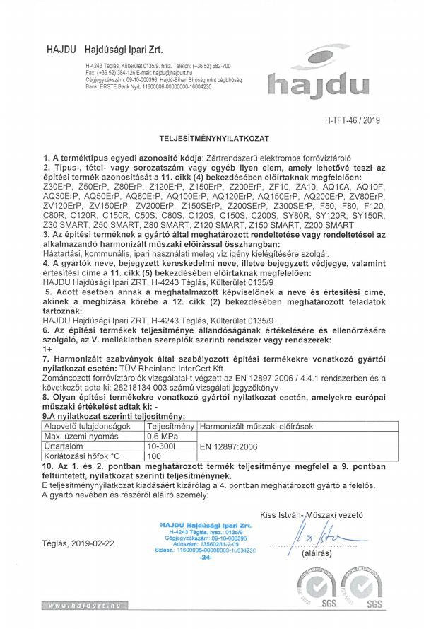 HAJDU ZA-10 VÍZMELEGÍTŐ 10L ALSÓS - ZÁRT RENDSZERŰ 2111211711