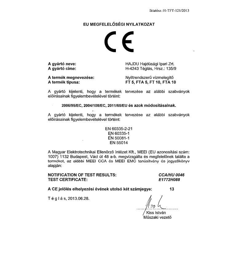 HAJDU FTA-10, NYÍLT RENDSZERŰ VÍZMELEGÍTŐ, ALSÓS + CSAPTELEP 2121221211