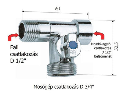 REMER ÖSSZEKÖTŐCSAP 1/2" KB 3/4 LEÁGAZÁS