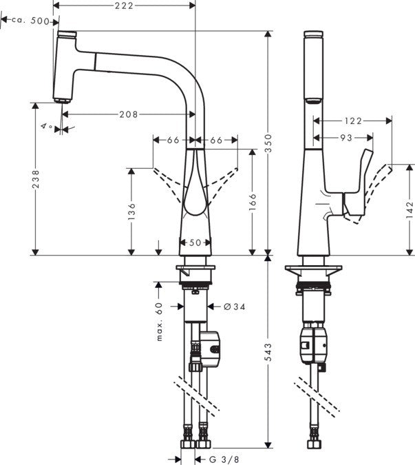 HANSGROHE METRIS SELECT 240 KONYHAI CSAPTELEP KIHÚZHATÓ ZUHANYFEJJEL, ROZSDAMENTES ACÉL