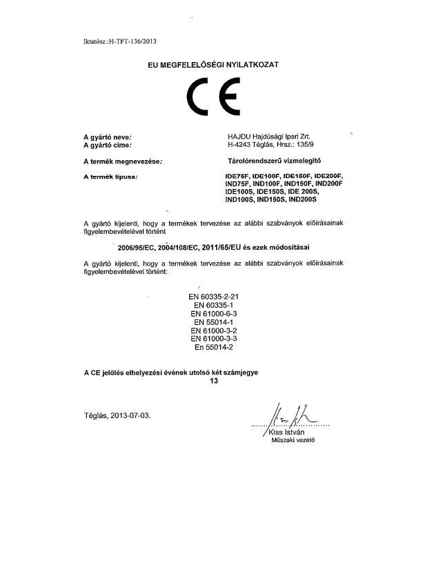 HAJDU IND75F INDIREKT TÁROLÓ FALI, 1 HŐCSERÉLŐ ERP
