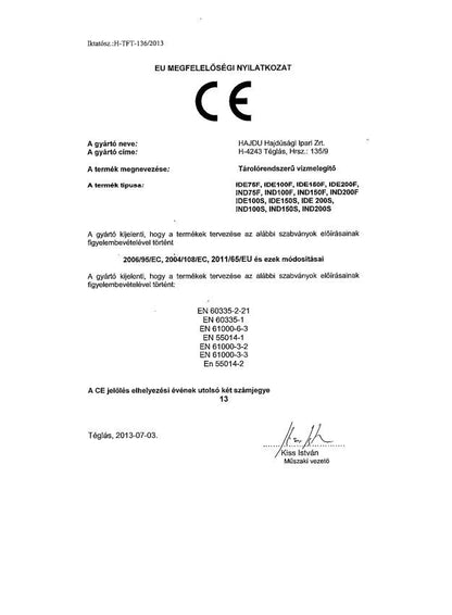 HAJDU IND75F INDIREKT TÁROLÓ FALI, 1 HŐCSERÉLŐ ERP