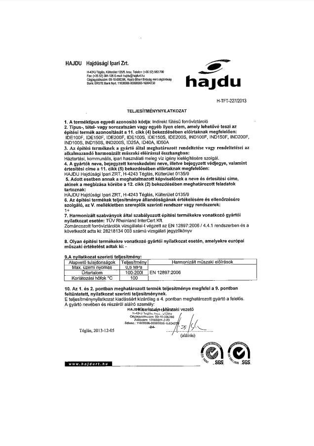 HAJDU IDE100F INDIREKT TÁROLÓ FALI + KERÁMIA FŰTŐB. ERP
