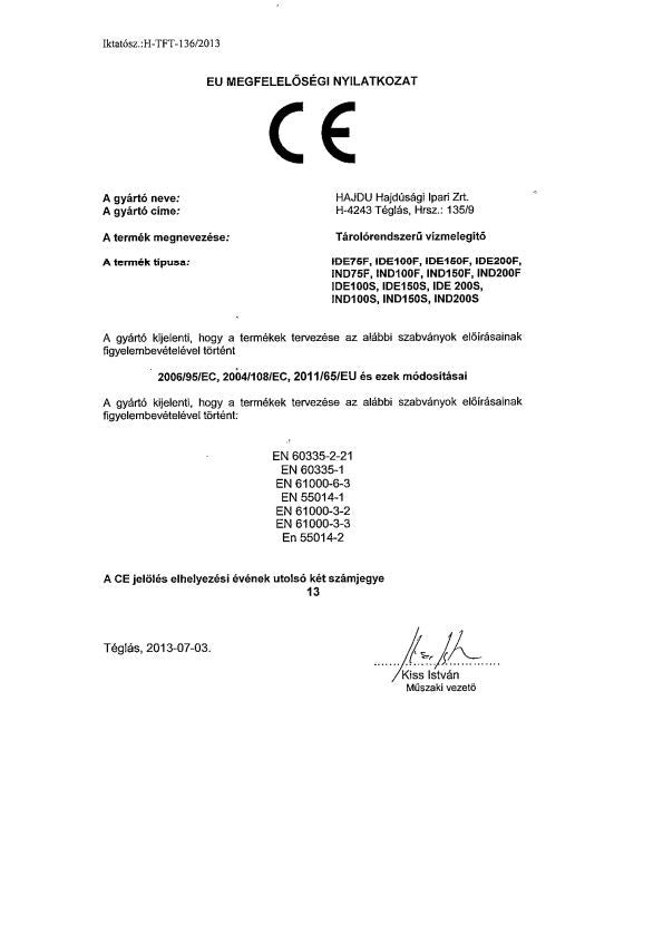 HAJDU IND100F INDIREKT TÁROLÓ FALI ERP