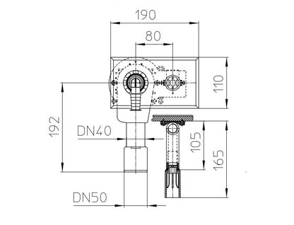HL 406 MOSÓGÉPSZIFON FALBA SÜLLYESZTVE, DN40/50, 1/2" LÉGBESZÍVÓS SAROKSZELEPPEL, NEMESACÉL FEDÉL