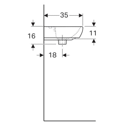 GEBERIT SELNOVA SQUARE KÉZMOSÓ, 45 CM X 16 CM X 35 CM, CSAPLYUK KÖZÉPEN, TÚLFOLYÓVAL !!
