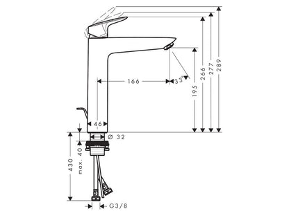 HANSGROHE LOGIS EGYKAROS MOSDÓCSAPTELEP 190, AUTOMATA LEFOLYÓ-GARNITÚRÁVAL, KRÓM