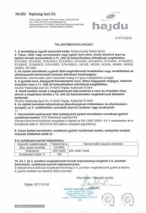 HAJDU STA200C  SOLAR TÁROLÓ 1 HŐCSERÉLŐS