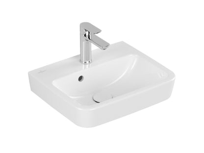 VILLEROY & BOCH O.NOVO KÉZMOSÓ SZÖGLETES, KÖZÉPSŐ CSAPLYUKFURAT KIÜTVE, TÚLFOLYÓVAL, 45X37