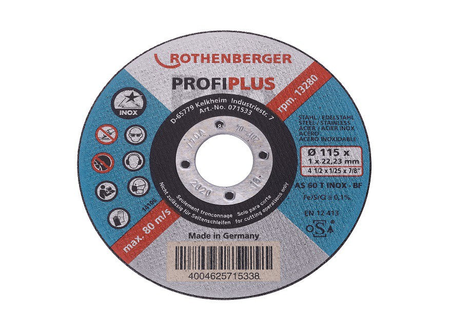 ROTHENBERGER VÁGÓTÁRCSA 115X1 - INOX PROFI PLUS
