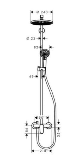 HANSGROHE CROMETTA S 240 1JET SHOWERPIPE EGYKAROS CSAPTELEPPEL