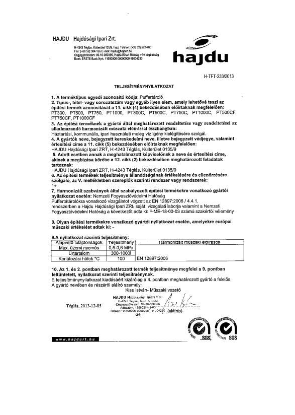 HAJDU PT 300   FŰTÉSI PUFFERTÁROLÓ + SZIGETELÉS, HŐCSERÉLŐ NÉLKÜL