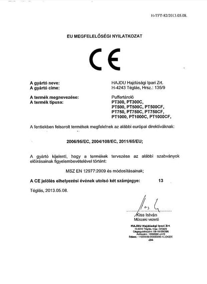 HAJDU PT1000CF FŰTÉSI PUFFERTÁROLÓ 1FŰTÉSI+1HMV HŐCS + SZIGETELÉS