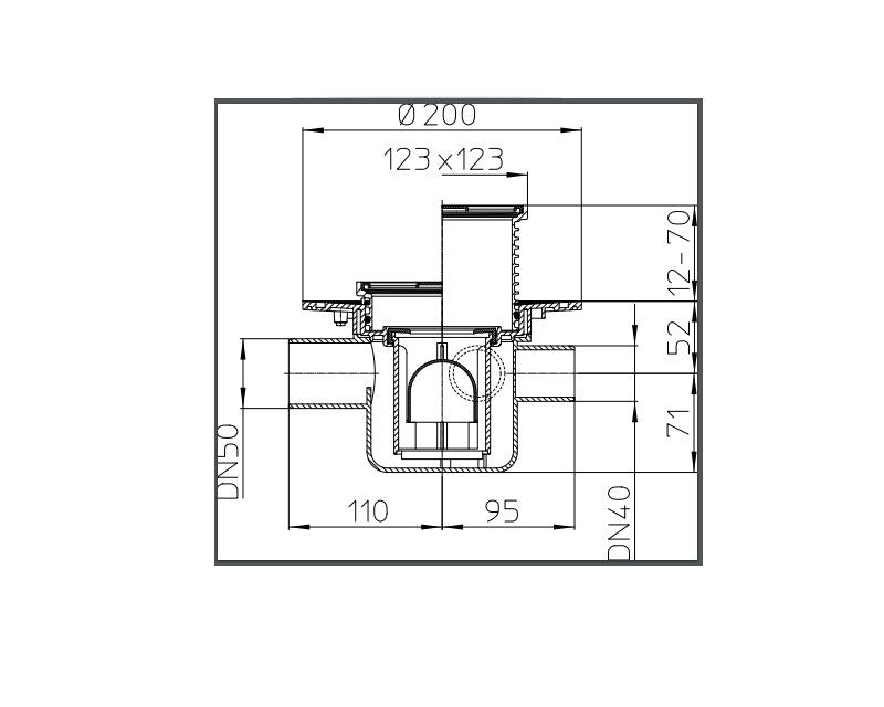 HL 304 PADLÓSZIFON DN50 VÍZSZINTES KIMENETTEL, 3 DB DN40 BEMENETTEL
