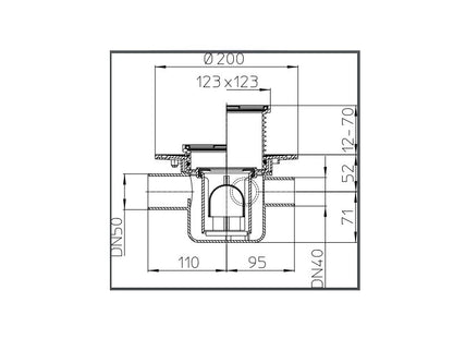 HL 304 PADLÓSZIFON DN50 VÍZSZINTES KIMENETTEL, 3 DB DN40 BEMENETTEL