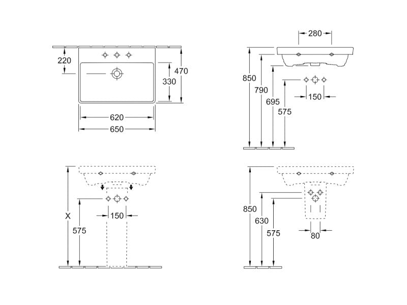 VILLEROY & BOCH AVENTO MOSDÓ 650X470MM, TÚLFOLYÓVAL