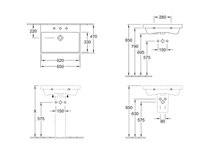 VILLEROY & BOCH AVENTO MOSDÓ 650X470MM, TÚLFOLYÓVAL