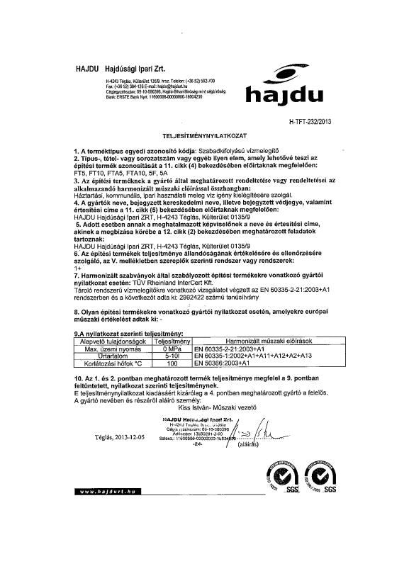 HAJDU AQUASTIC 5F VÍZMELEGÍTŐ FELSŐS AQ 5F 2121123312